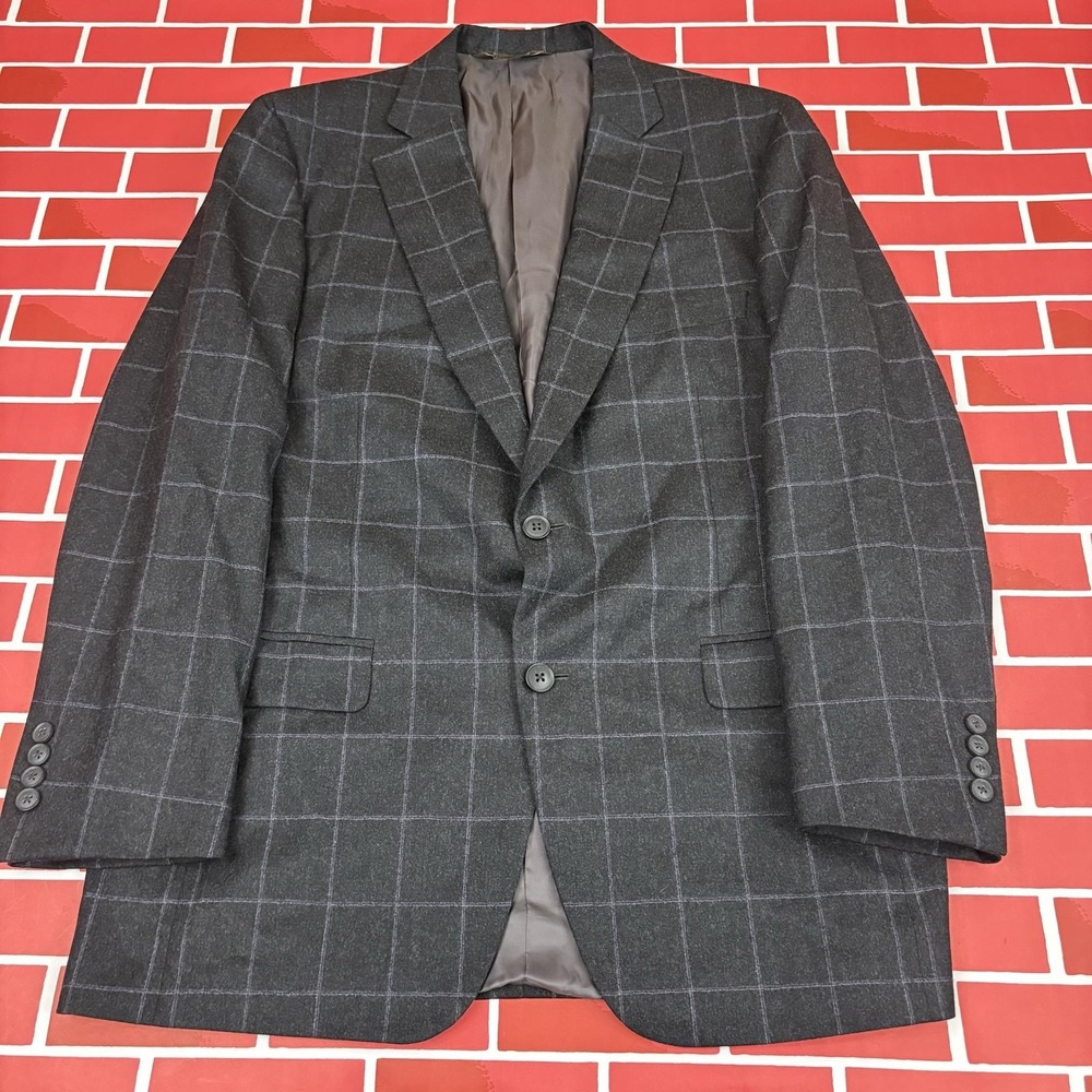 Paul Stuart Blazer Sport Coat Mens 41L Dark Gray Windowpane Super 120s Wool